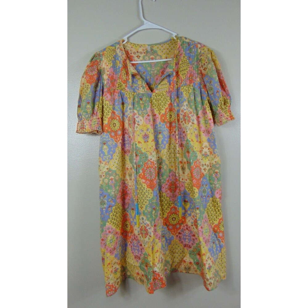 Kaktus Boho Patchwork Dress Women Small Tassel Shift Cottagecore Pockets Prairie